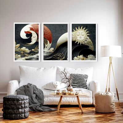 Arte mural japonés | Juego de 3 láminas de arte mural enmarcadas