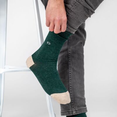 Chaussettes en coton peigné Unies Vert foncé chiné
