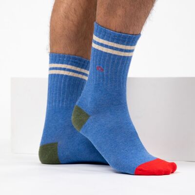 Calzini retrò in cotone pettinato - Rigato beige azzurro
