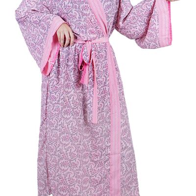 Nuovo lussuoso kimono in seta Boho House Robe - Rosa floreale