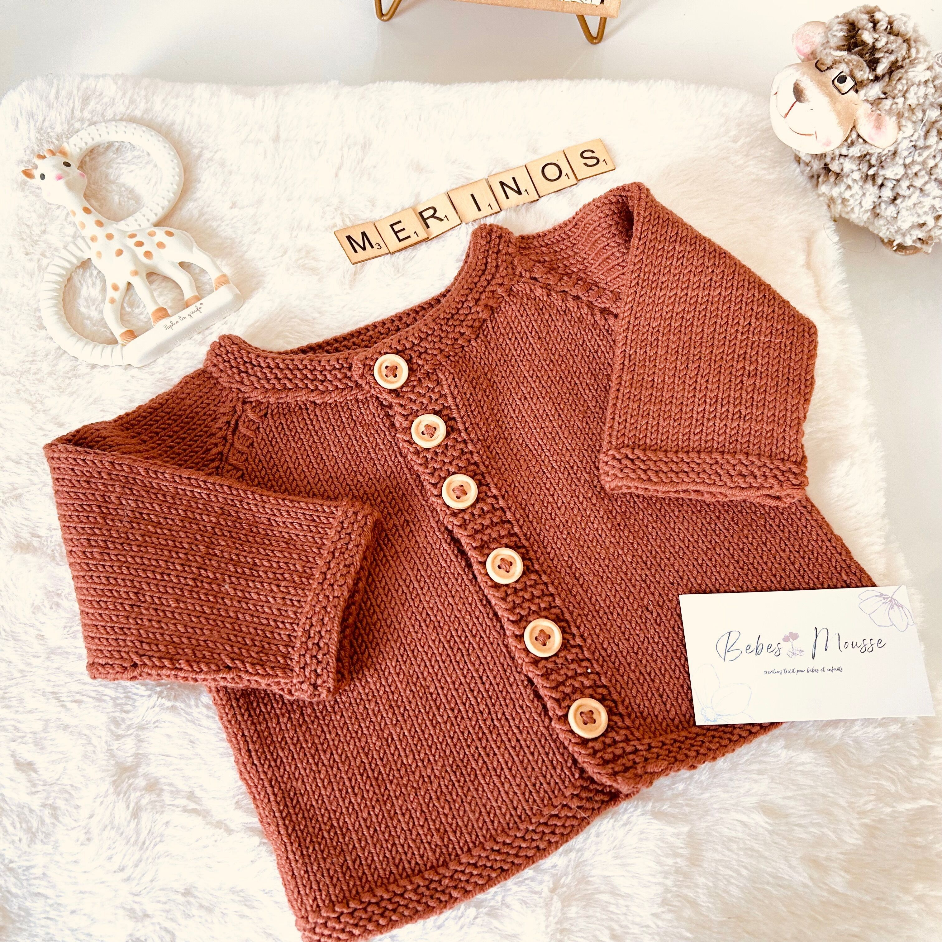 Cardigan per neonati e bambini lavorato a maglia in lana merino - 0-24 mesi