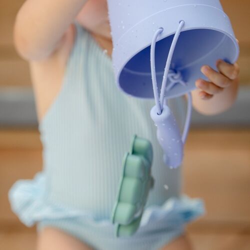 Jouets de sable et plage en silicone (1 seau, 1 pelle et 4 accessoires de plage + sac de transport) - Mauve