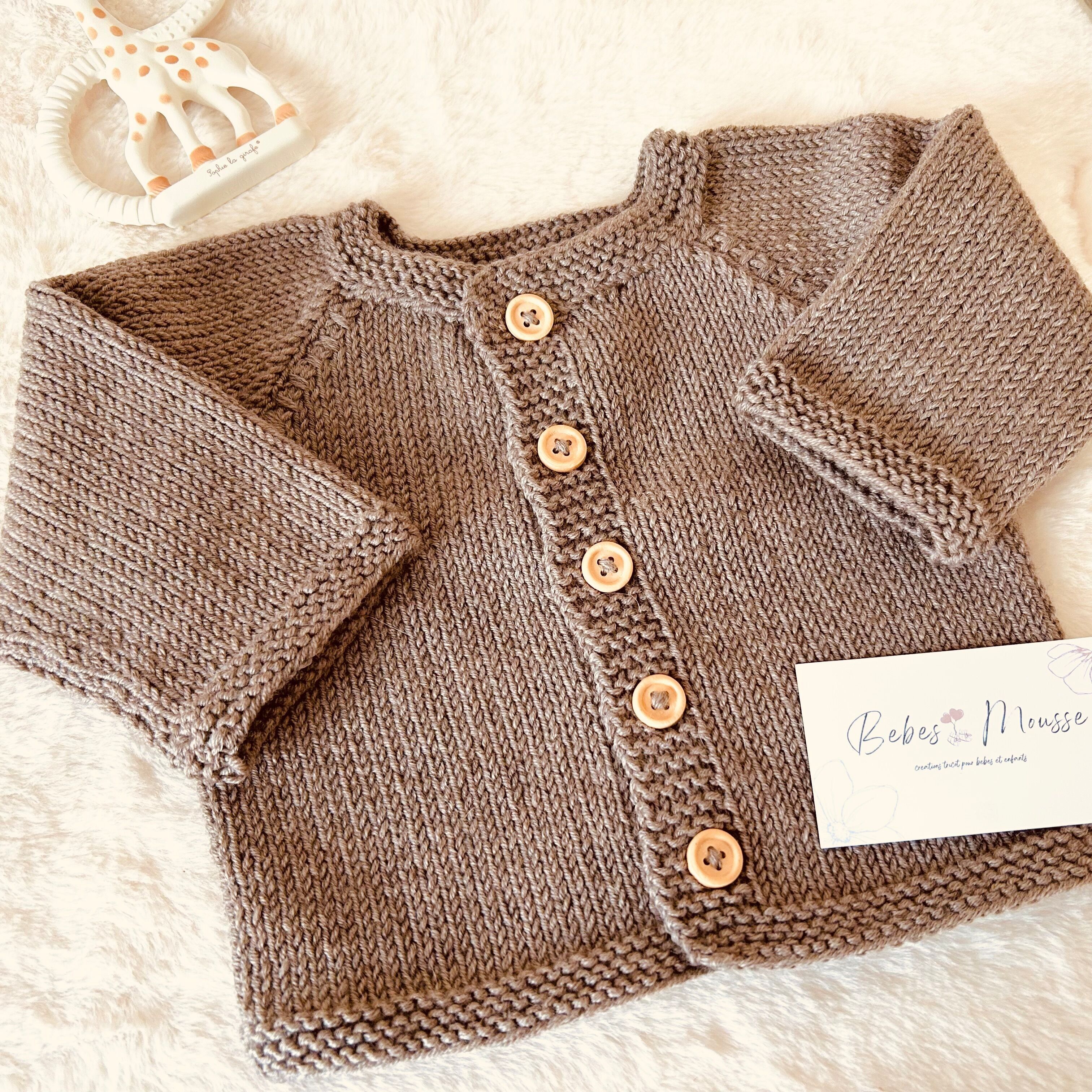 Cardigan realizzato a mano per neonati e bambini in maglia di lana merino - 0-24 mesi