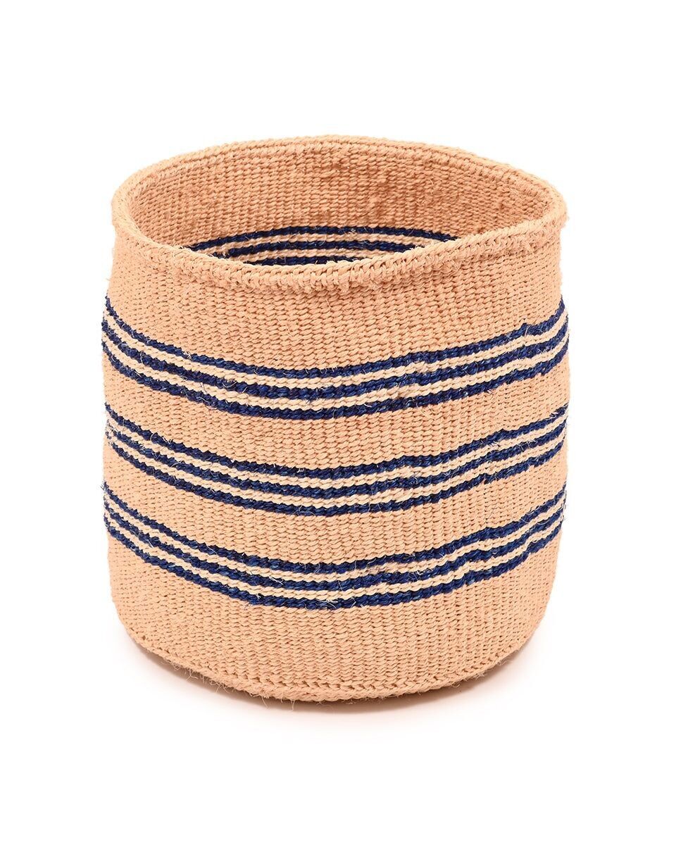 FUMBO: Cestino in sisal blu scuro e marrone medio