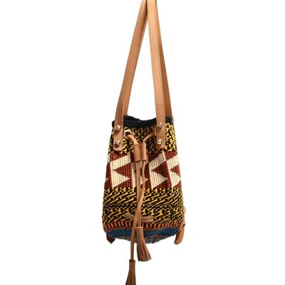 SAFIRI : Sac à dos en laine tissé à la main noir, jaune, marron et crème
