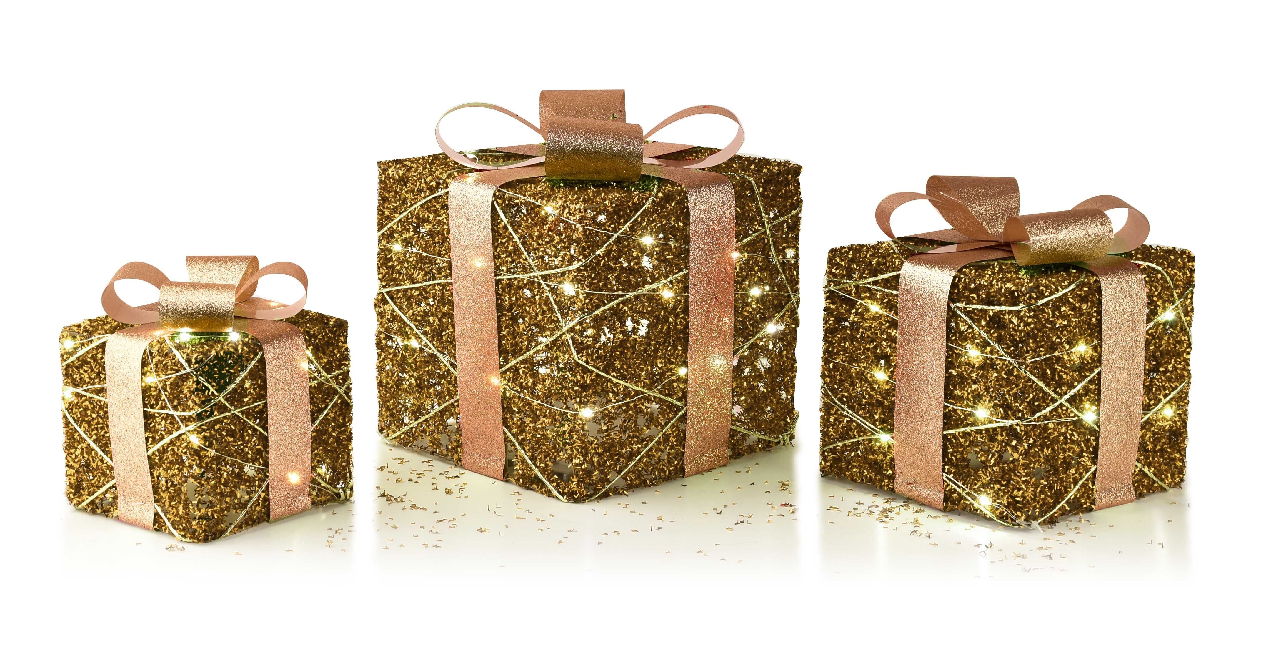 SANTA LILA 3er Set Geschenkfiguren 15/20/25 cm