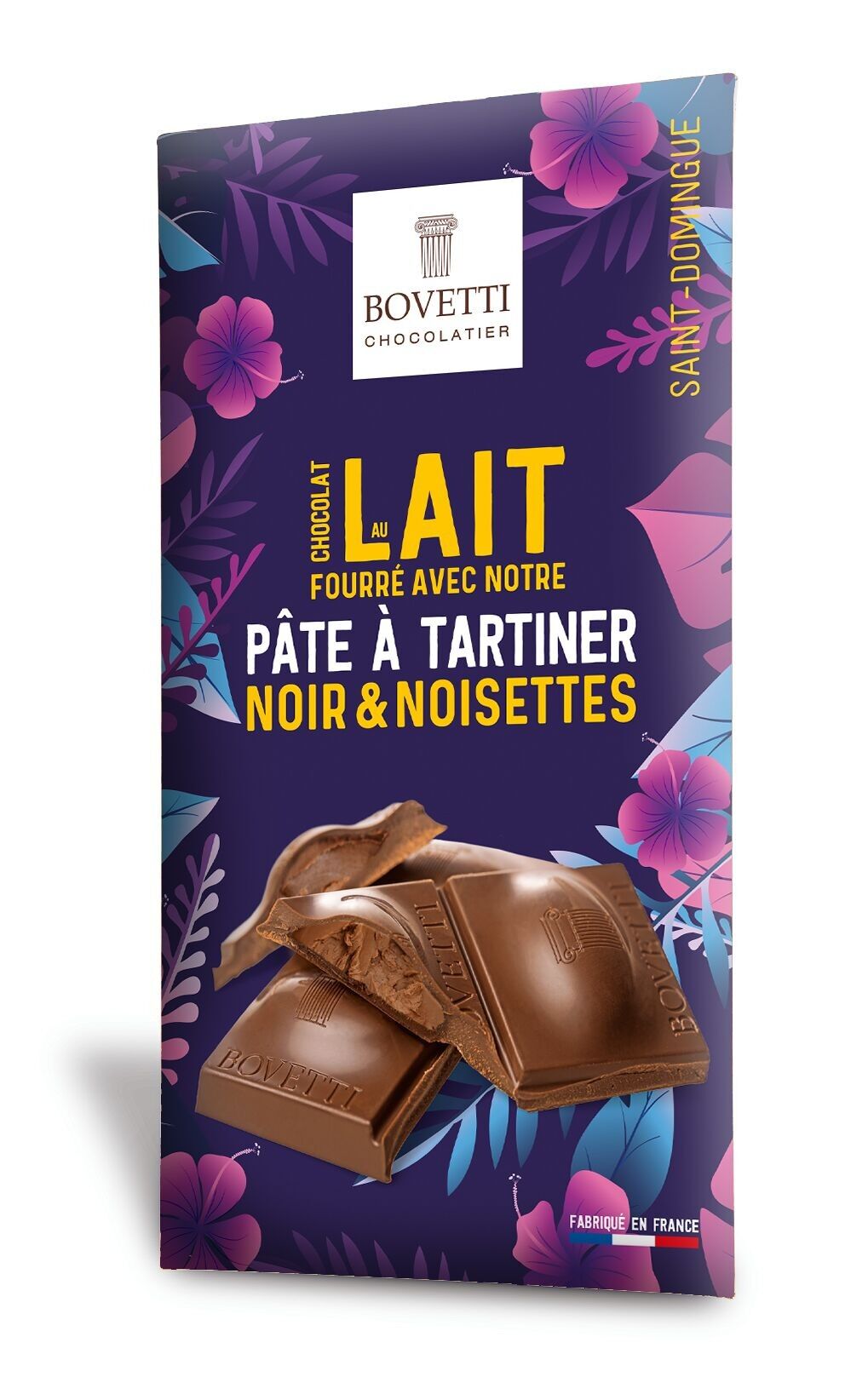 Tableta de chocolate con leche de 100 g rellena de chocolate negro y crema de avellanas.