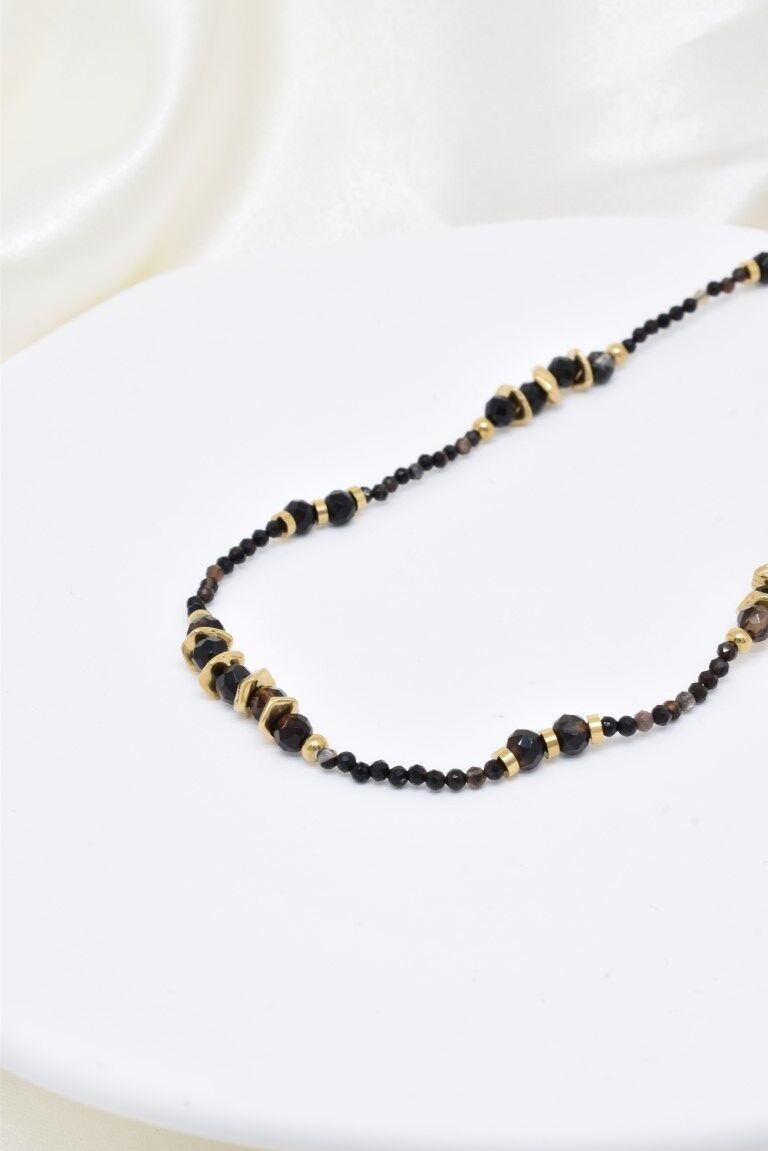 Collana in pietra naturale in acciaio inossidabile - BJ210217OR-NO