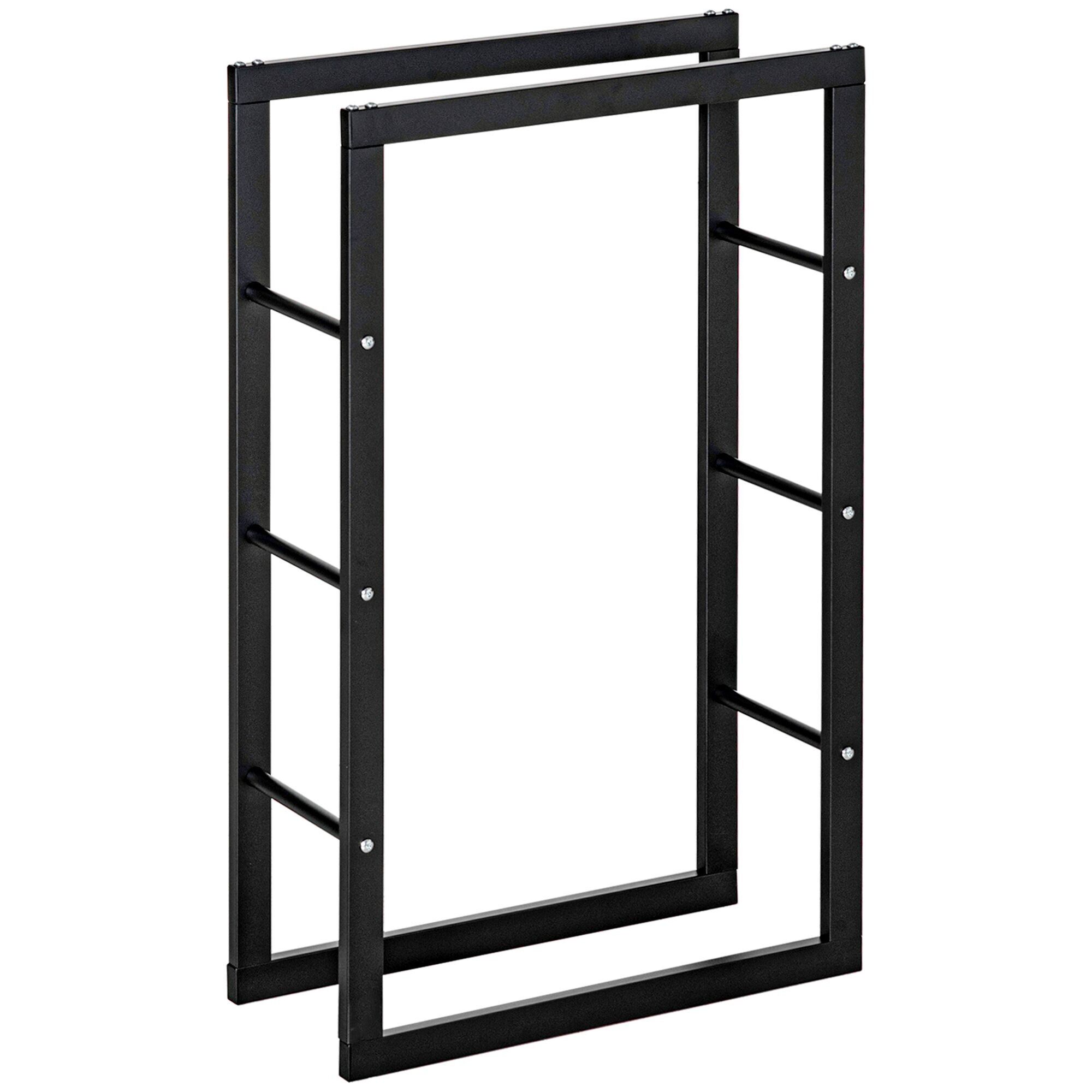 HOMCOM Range bûches Etagère porte bois de cheminée porte-bûches design contemporain charge max. 100 Kg dim. 60L x 25l x 100H cm métal noir