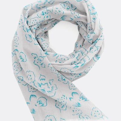 Scarf Organic Cotton / Flowers – turquoise / light grey