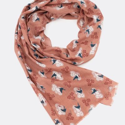 Scarf organic cotton / Swallows - rosewood