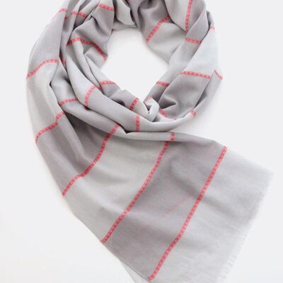 Écharpe 100% coton biologique / Grandes rayures – gris / rose