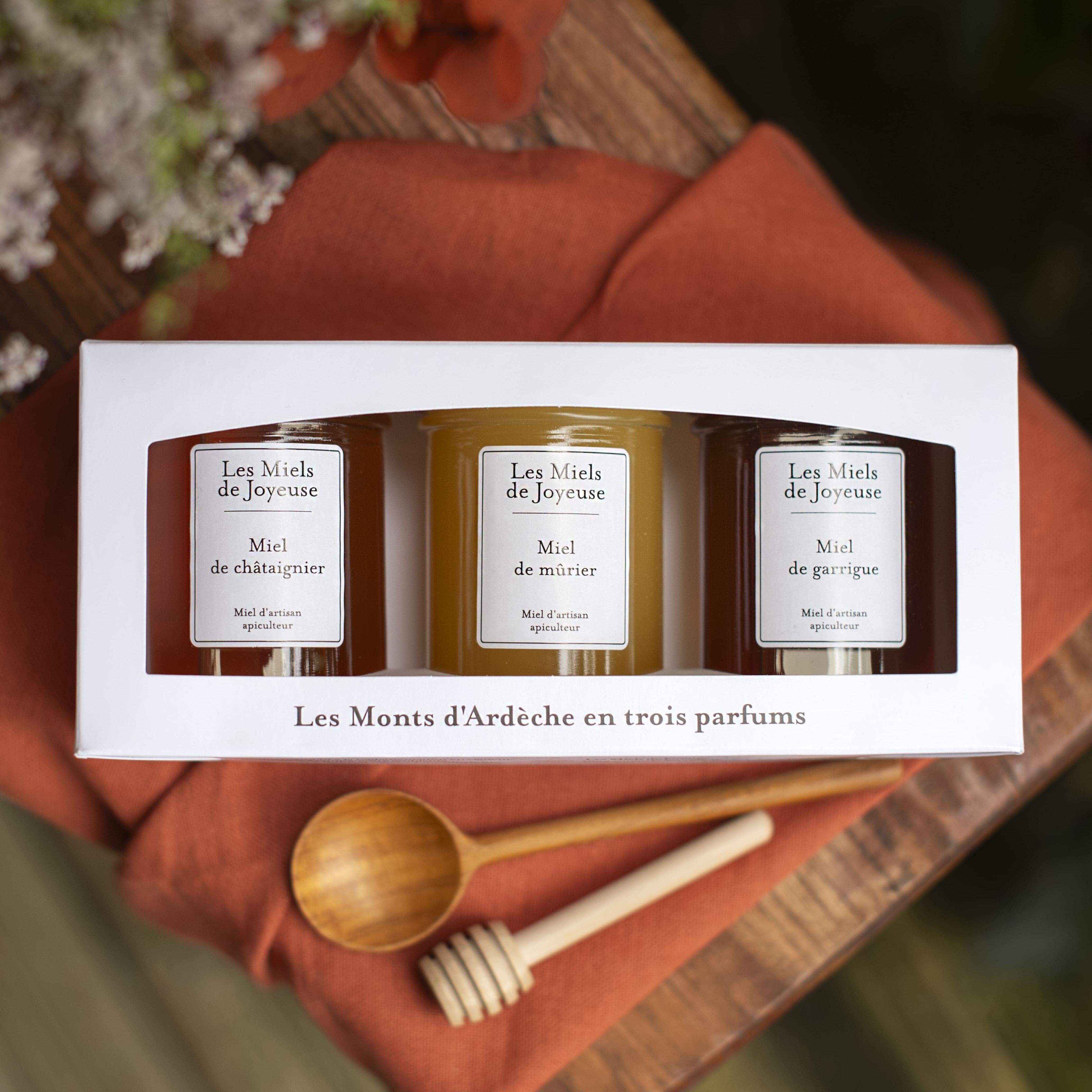 Scatola di tre mieli da 125 g del Parco Naturale dei Monti d'Ardèche