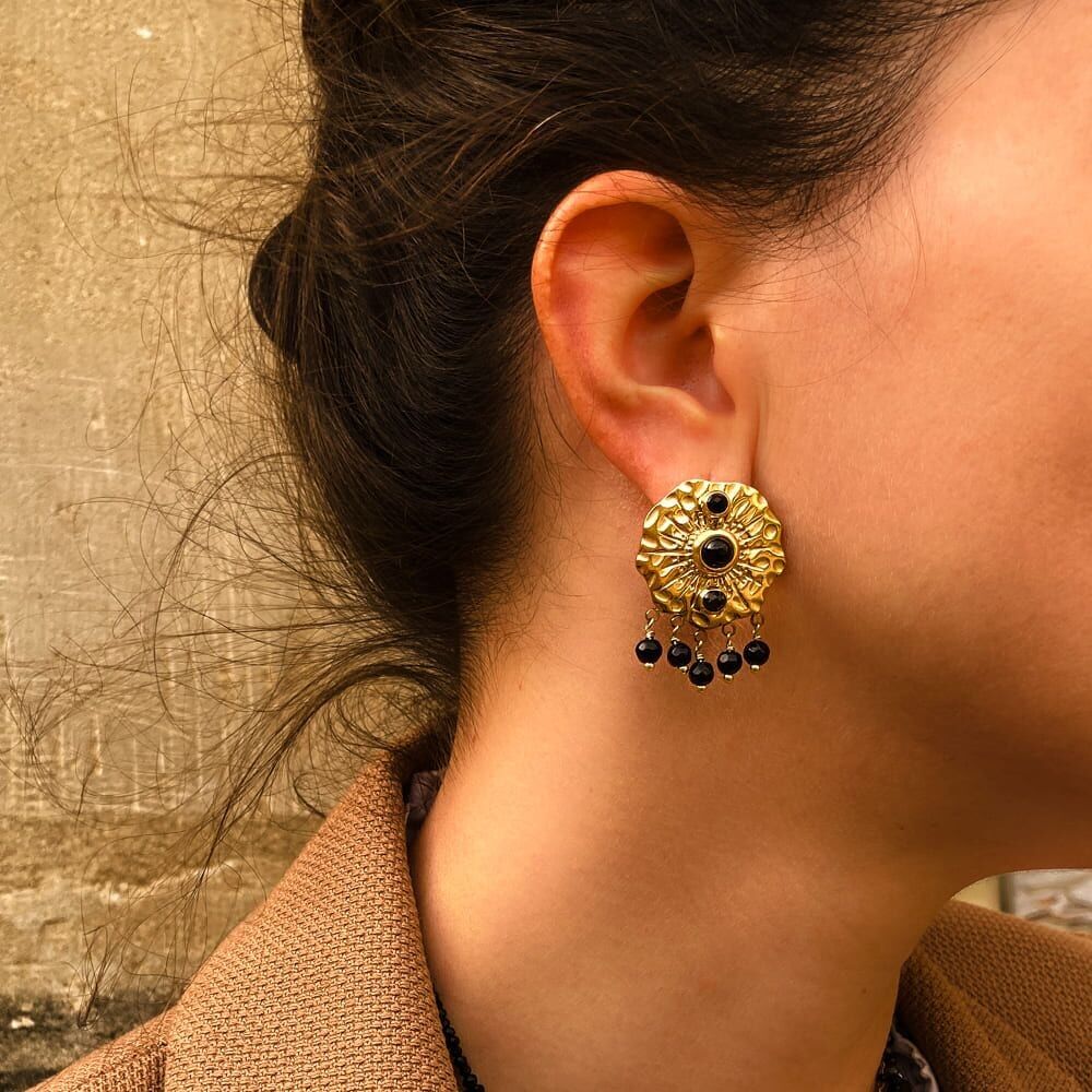 Water lily earrings steel stone charms 0323571