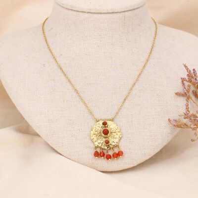 Collier pendentif nénuphar acier cabochon breloque 0123573