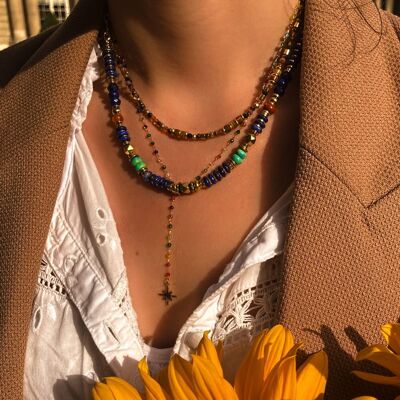 Collar de cadena de cuentas de acero inoxidable. arandelas de piedra 0123582