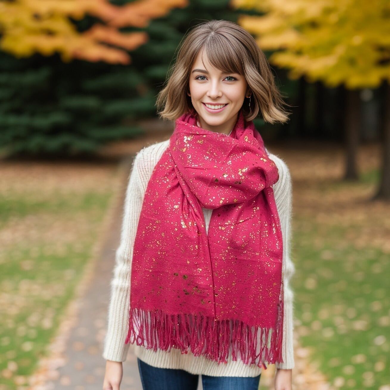 Byala - Pashmina Splatters of Sparkle (70x180cm) - Rosa brillante