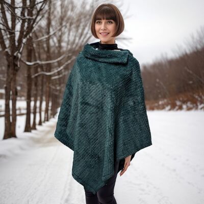 Yana - Poncho con collo in pelliccia sintetica - Verde scuro