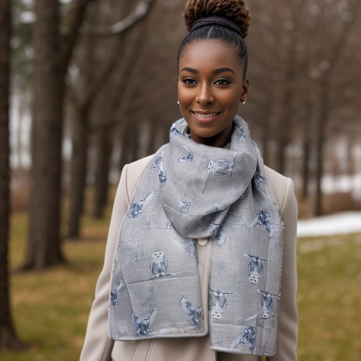 Sciarpa gufo delle nevi (70x180cm) - Design esclusivo - Latte