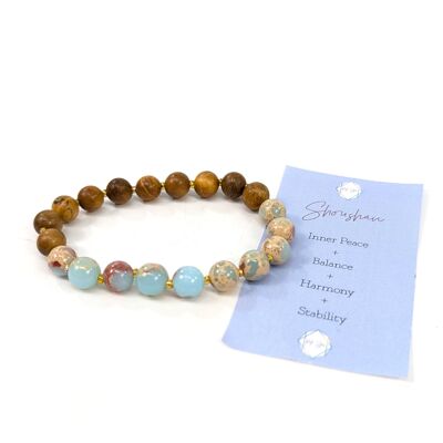 Bracciale Shoushan in pietra e legno - Naturale scuro