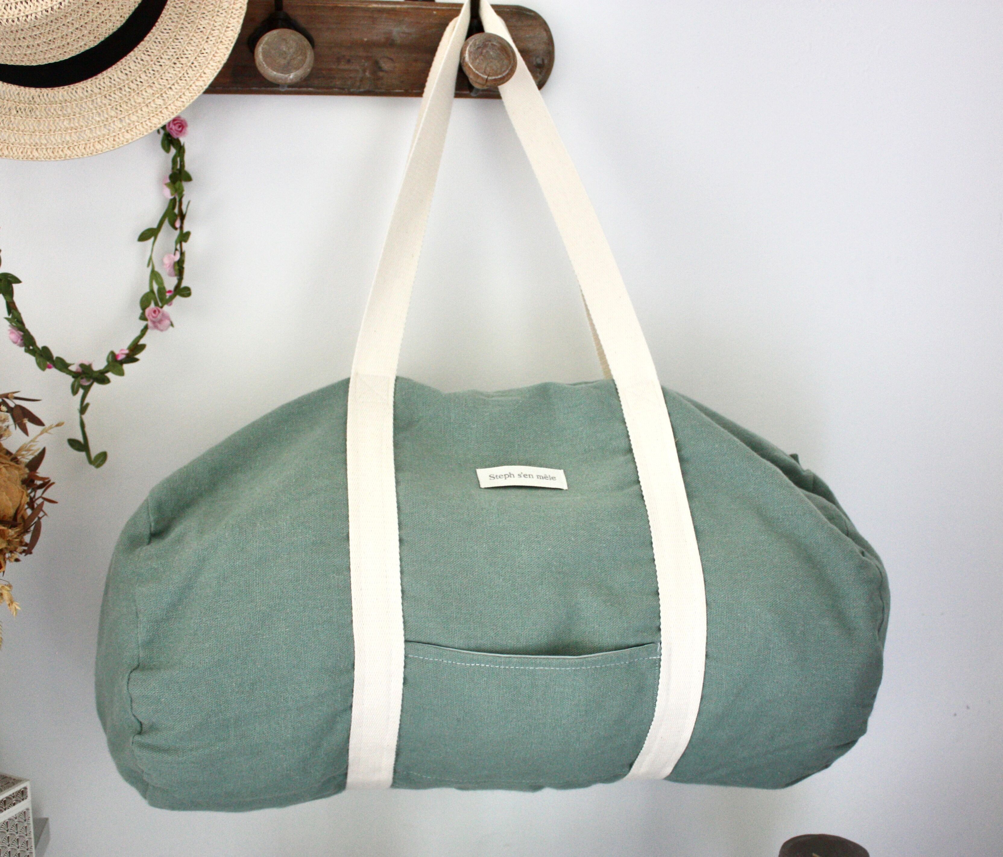 Borsone o borsa da viaggio in lino color salvia