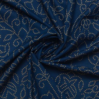Tela estampada a mano con lunares Bandhani en azul oscuro - 10 m