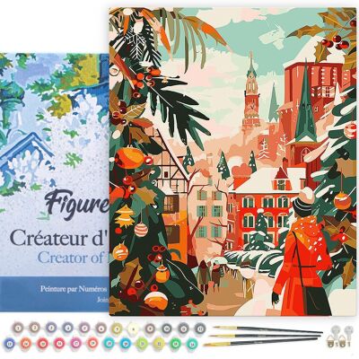 Kit de pintura por números: Escena de mercado navideño (lienzo estirado)