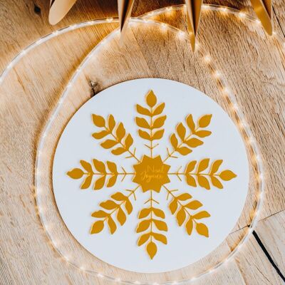 Joya de pared navideña con forma de copo de nieve en plexi espejo dorado