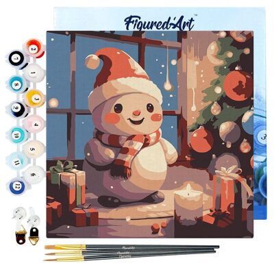 Mini pintura por números 20x20cm con marco Feliz muñeco de nieve en la habitación