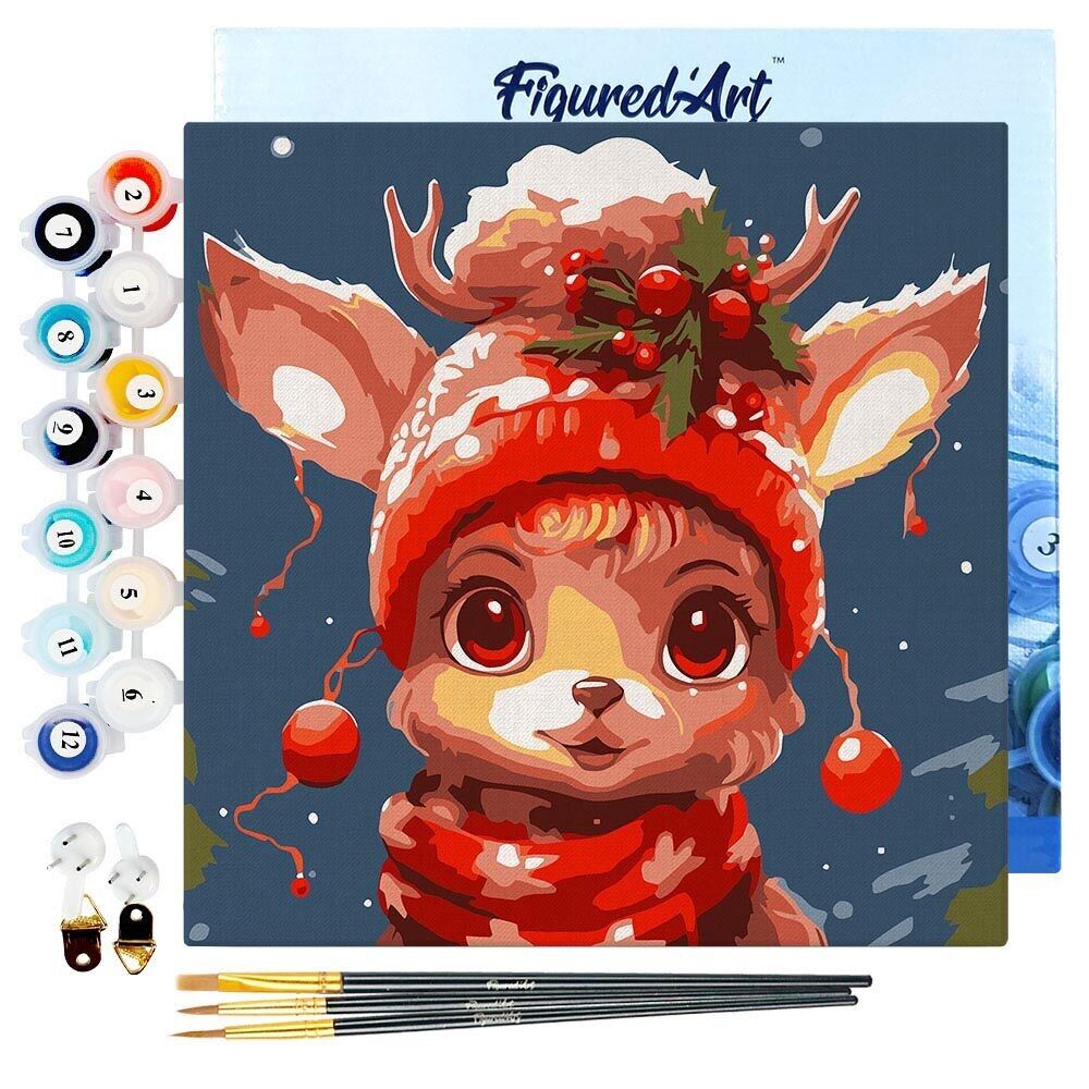 Mini dipinto con i numeri 20x20 cm con cornice Renna Cute Fantasy