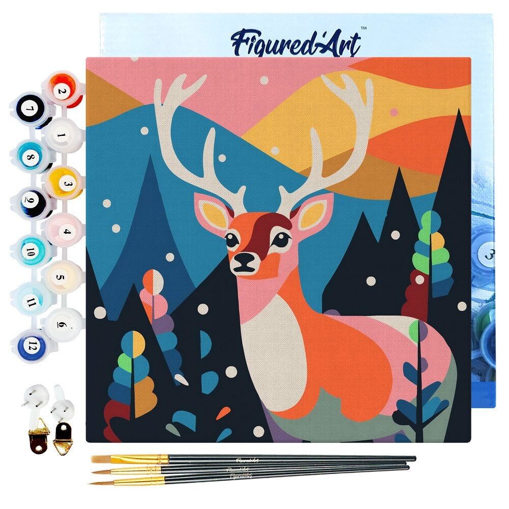 Mini dipinto con i numeri 20x20 cm con cornice Renna astratta