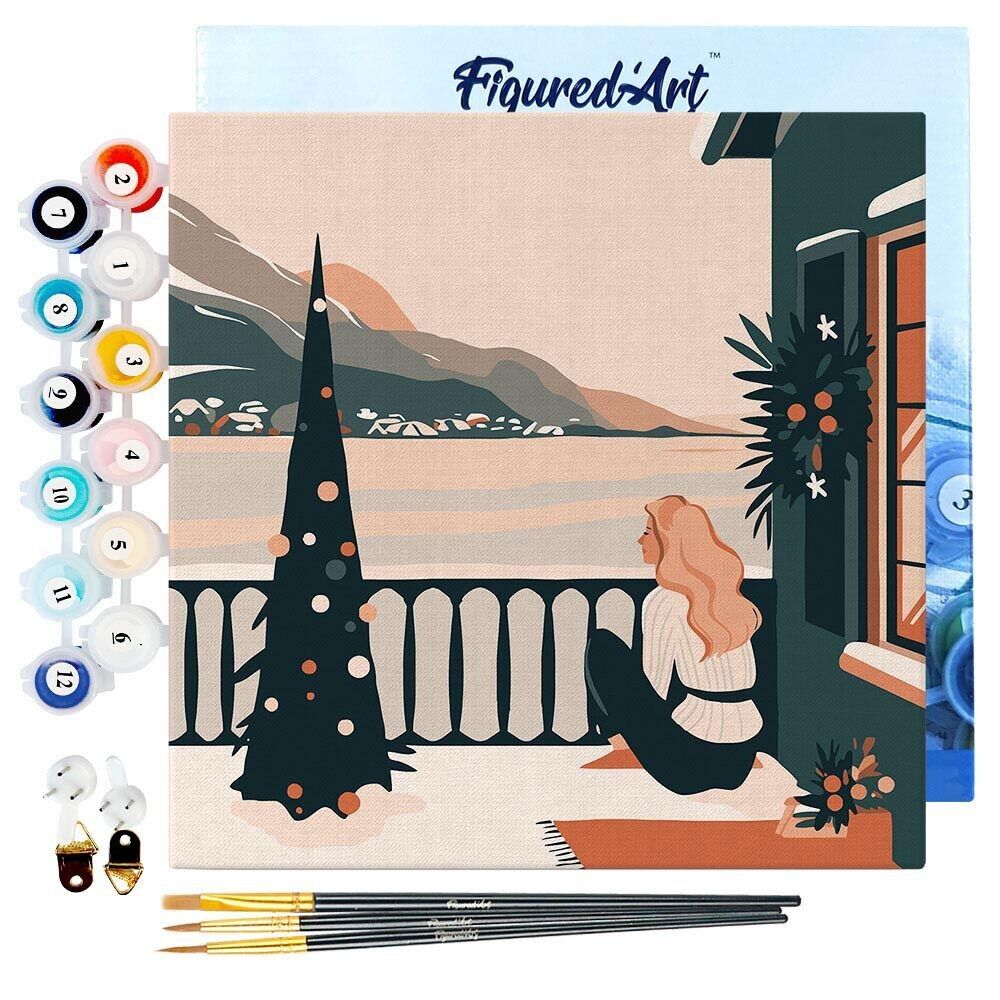 Mini Painting by Numbers 20x20cm con cornice Donna e lago in inverno