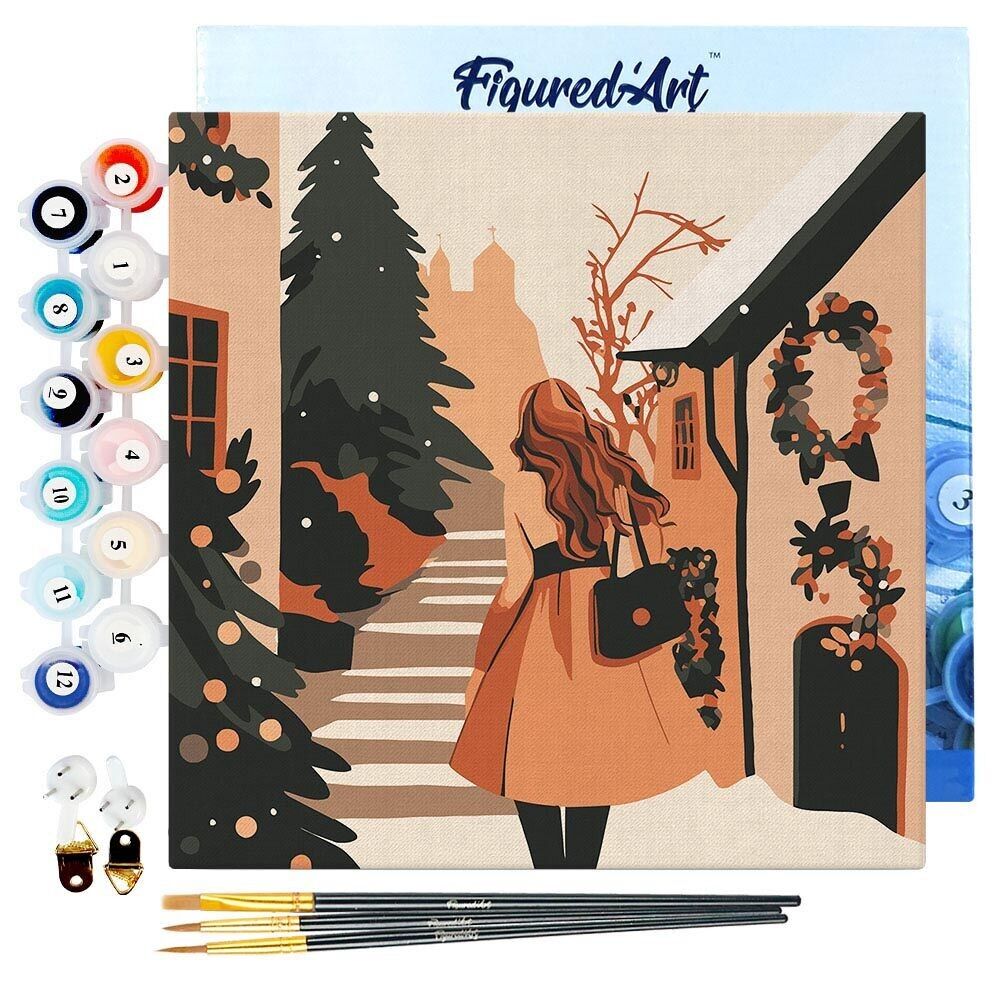 Mini Quadro con i Numeri 20x20cm con cornice Donna in un villaggio in festa