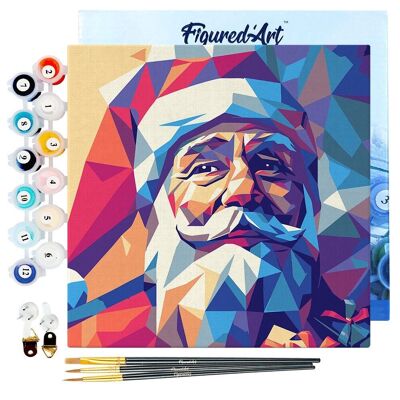 Mini pintura por números 20x20cm con marco de polígono de Papá Noel