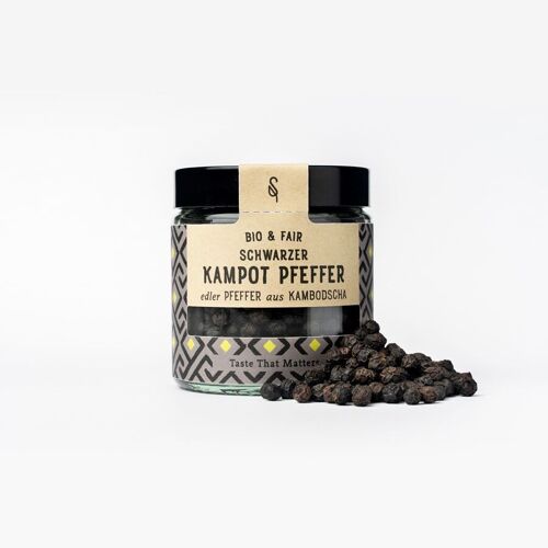 Kampot Pfeffer schwarz ganz Bio 120 ml Glas