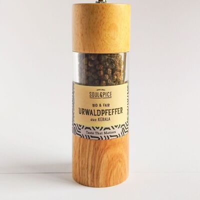 Molinillo de pimienta de madera con molinillo ecológico de pimienta negra de la selva