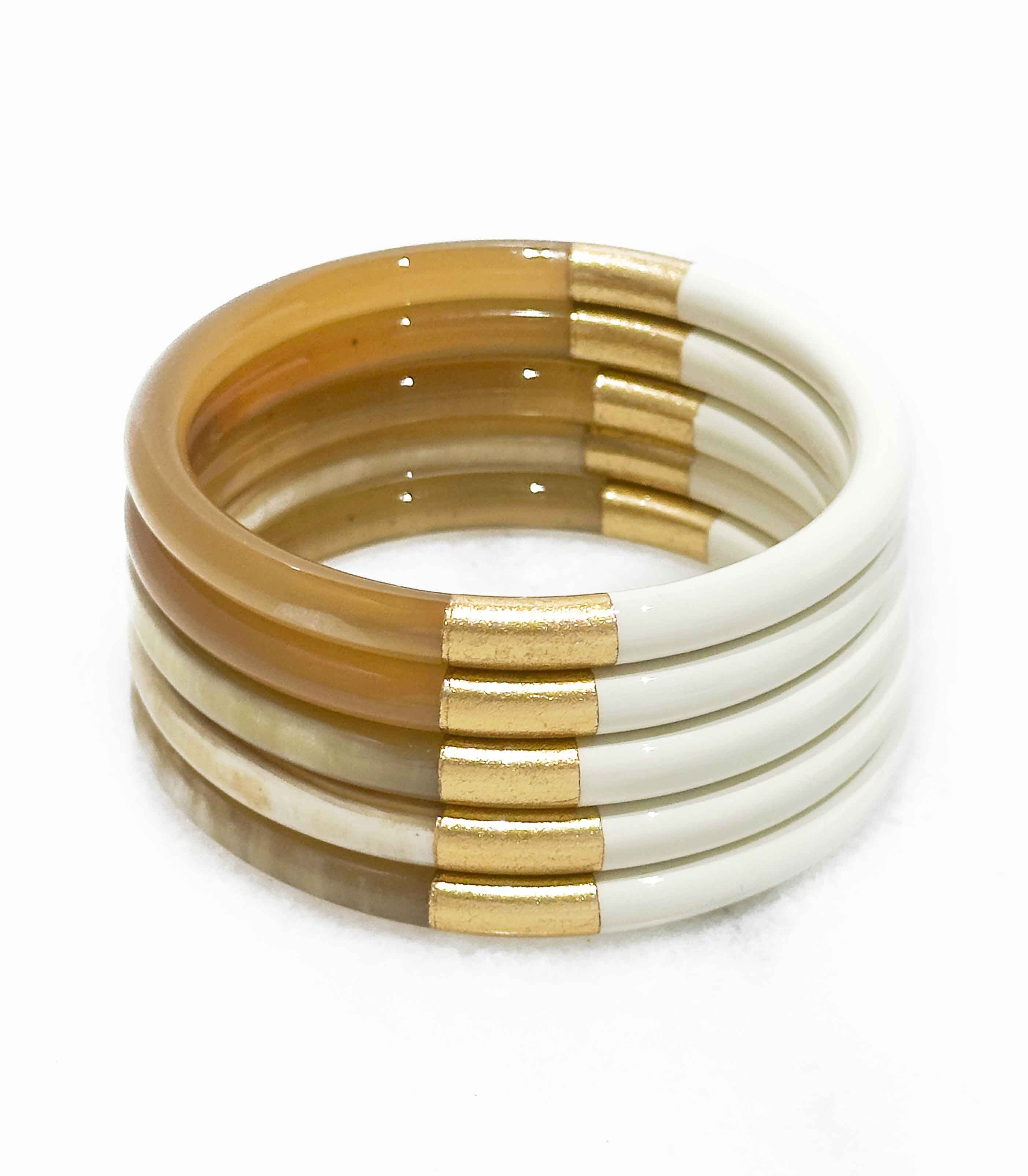 Bracciale colorato in avorio e foglia oro - Vero corno