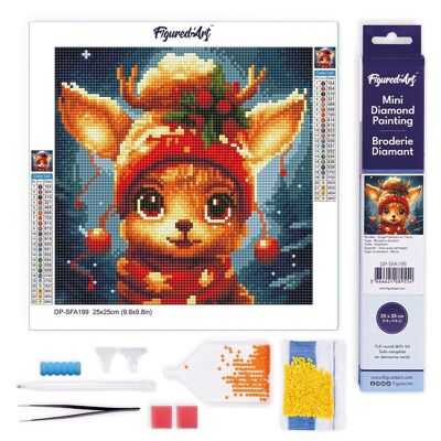 Mini Diamond Painting 25x25 cm tela arrotolata - Simpatica renna fantasy