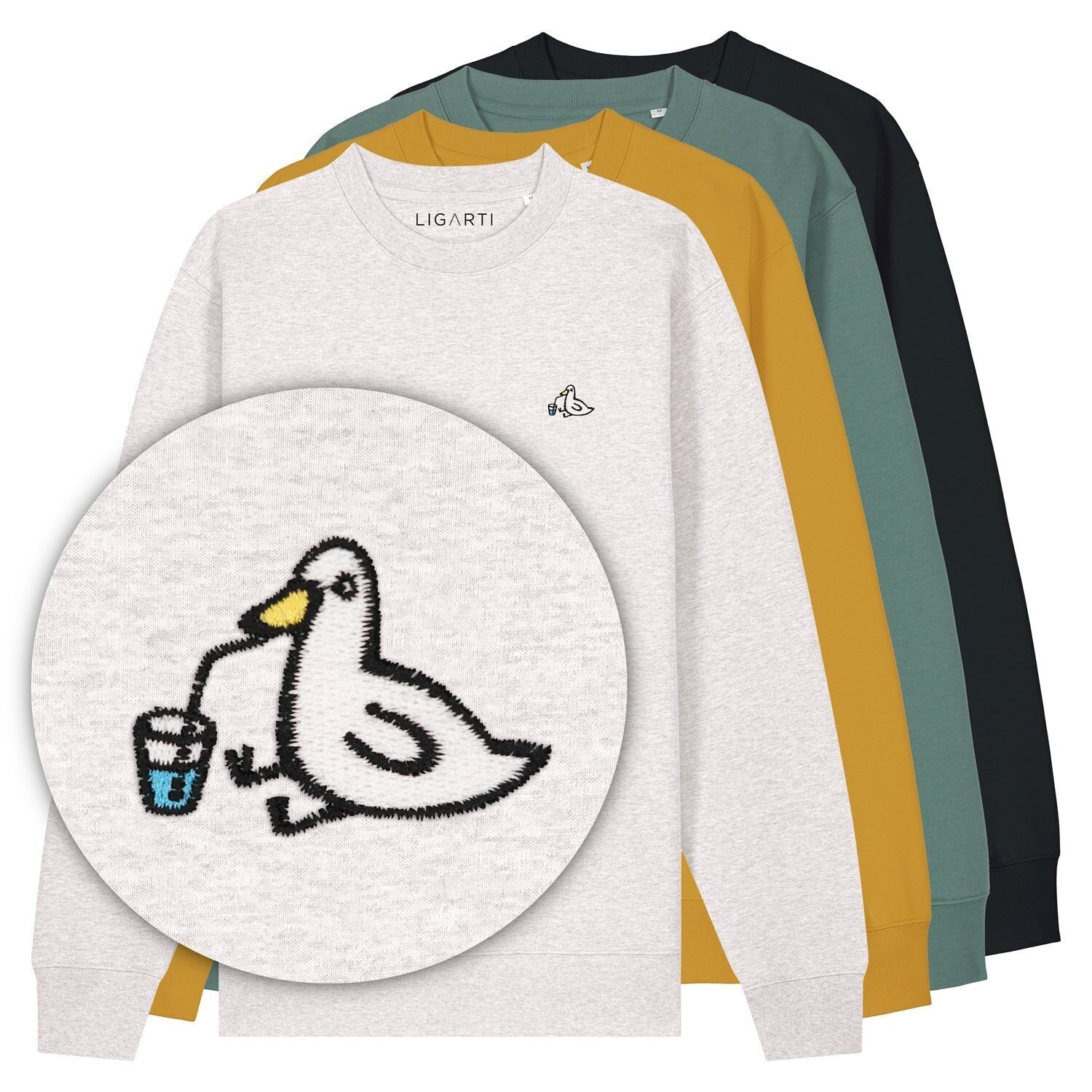 Bestickter Pullover – Piet die Ente