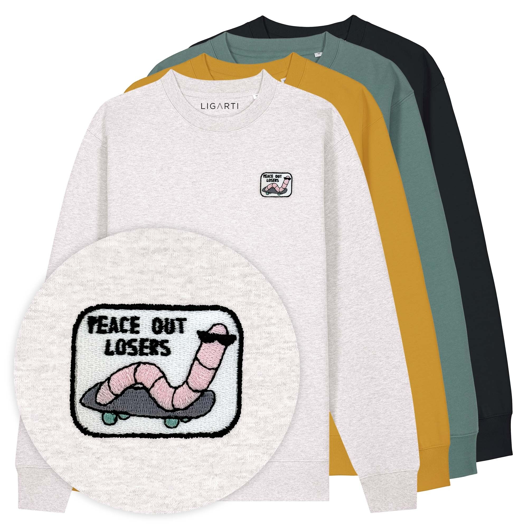 Bestickter Pullover – Ollie der Skater-Wurm