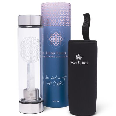 Gemstone drinking bottle with rock crystal and the imprint "Flower of Life"