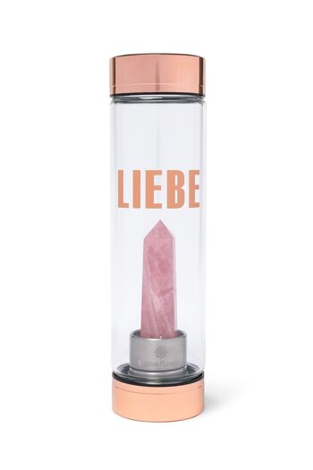 Gourde en pierre gemme avec quartz rose et impression "amour" 2