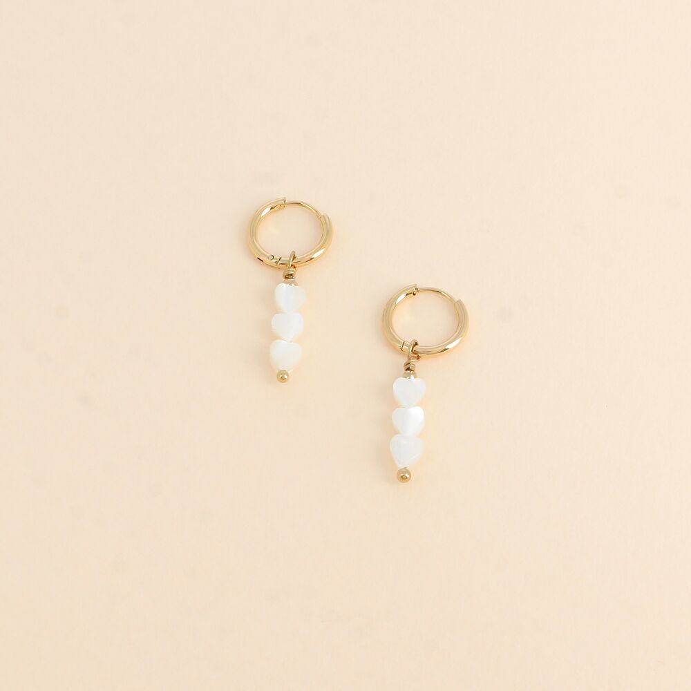 Creolen – 3 perlmuttartige Herzperlen