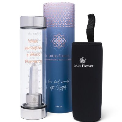 Gemstone drinking bottle with rock crystal and "Mantra" imprint