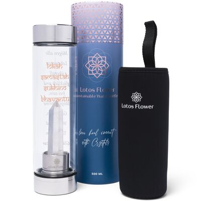 Gemstone drinking bottle with rock crystal and "Mantra" imprint