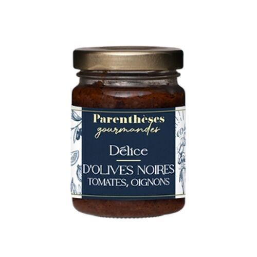 Köstlichkeit aus schwarzen Oliven, Tomaten, Zwiebeln, 80 g