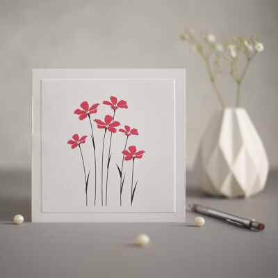 Red Carnations Greetings Card - handfinished with crystals