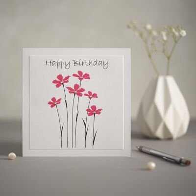 Red Caranations "Happy Birthday" Greeting Card
