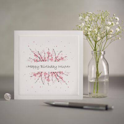 Pink Floral 'Mum' Birthday Greetings Card