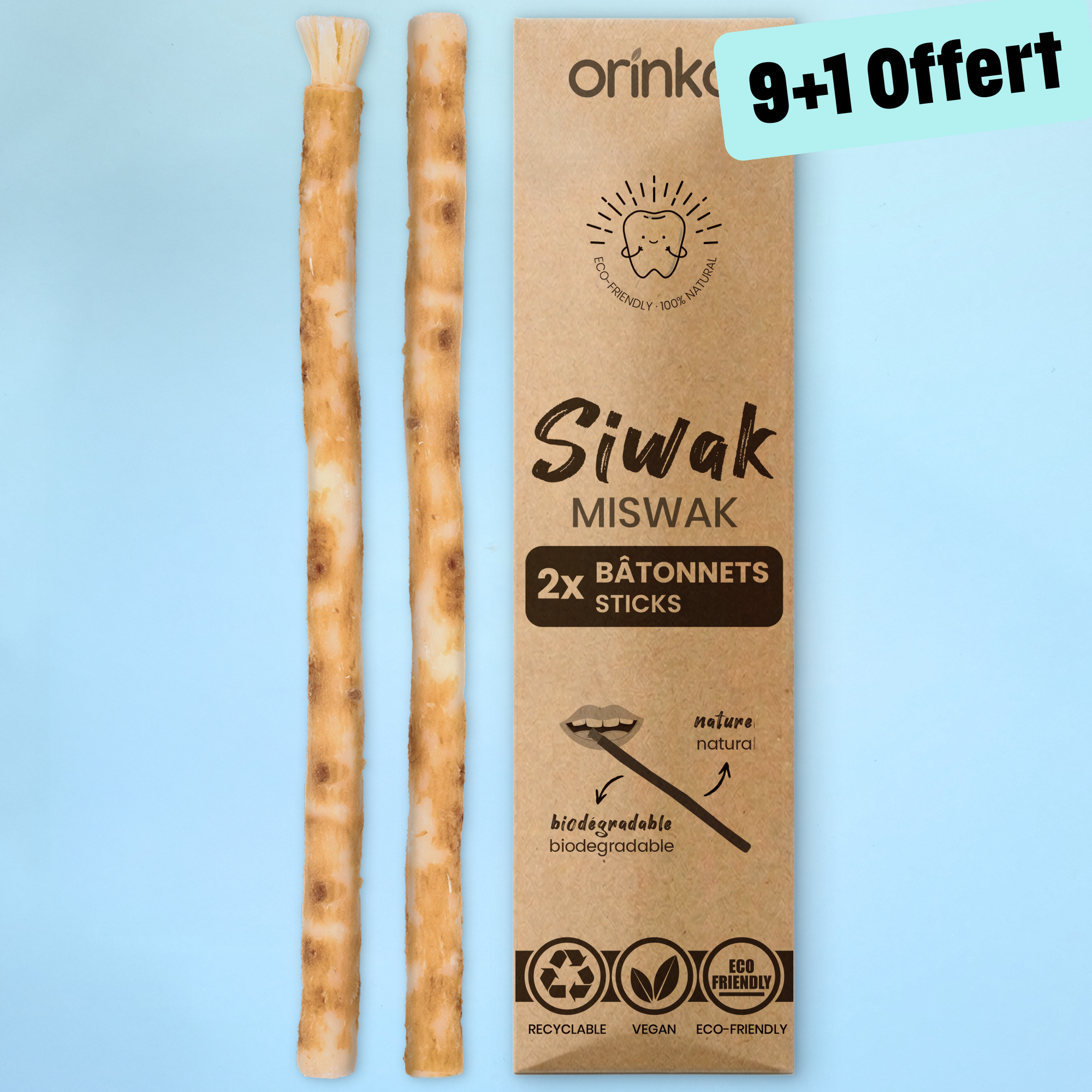 9+1 FREE: Siwak x2 Miswak Stick 100% Natural Toothbrush in Araq Wood (Salvadora Persica) Ecological, Biodegradable and Vegan Cleaner, Disinfectant and Whitener
